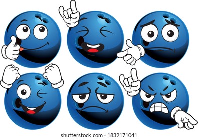 Vector set mascots of bowling ball. Perfect for printing flyers, T-shirts, posters, brochures and other printing materials.
