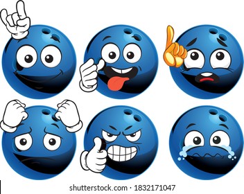 Vector set mascots of bowling ball. Perfect for printing flyers, T-shirts, posters, brochures and other printing materials.