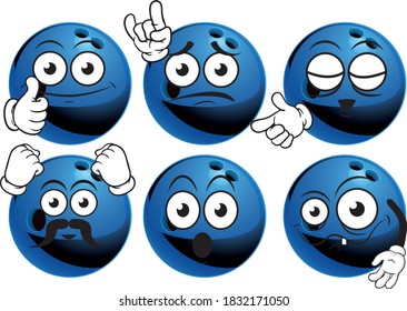 Vector set mascots of bowling ball. Perfect for printing flyers, T-shirts, posters, brochures and other printing materials.