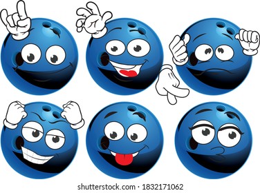 Vector set mascots of bowling ball. Perfect for printing flyers, T-shirts, posters, brochures and other printing materials.