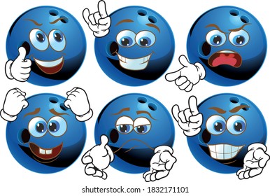 Vector set mascots of bowling ball. Perfect for printing flyers, T-shirts, posters, brochures and other printing materials.