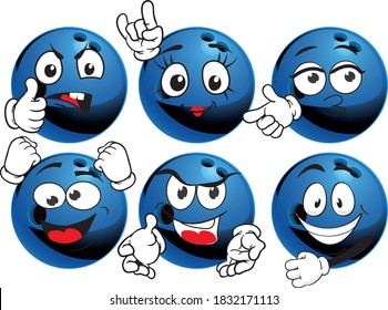 Vector set mascots of bowling ball. Perfect for printing flyers, T-shirts, posters, brochures and other printing materials.