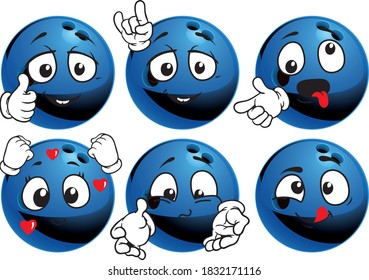 Vector set mascots of bowling ball. Perfect for printing flyers, T-shirts, posters, brochures and other printing materials.
