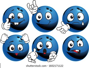 Vector set mascots of bowling ball. Perfect for printing flyers, T-shirts, posters, brochures and other printing materials.