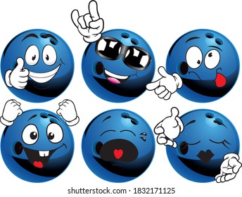 Vector set mascots of bowling ball. Perfect for printing flyers, T-shirts, posters, brochures and other printing materials.