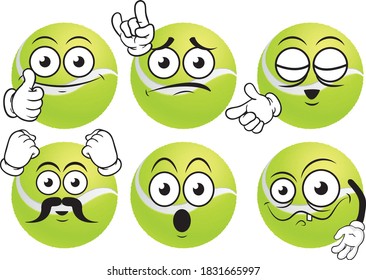 Vector set mascots of tennis ball. Perfect for printing flyers, T-shirts, posters, brochures and other printing materials.