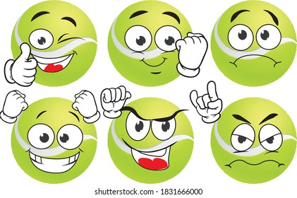 Vector set mascots of tennis ball. Perfect for printing flyers, T-shirts, posters, brochures and other printing materials.