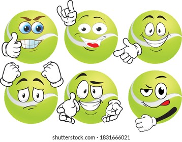 Vector set mascots of tennis ball. Perfect for printing flyers, T-shirts, posters, brochures and other printing materials.