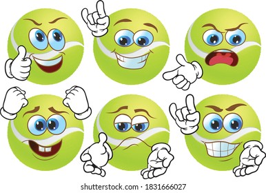 Vector set mascots of tennis ball. Perfect for printing flyers, T-shirts, posters, brochures and other printing materials.