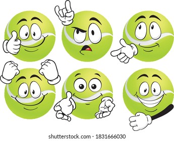 Vector set mascots of tennis ball. Perfect for printing flyers, T-shirts, posters, brochures and other printing materials.
