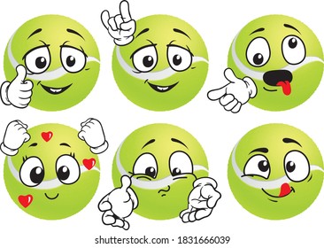 Vector set mascots of tennis ball. Perfect for printing flyers, T-shirts, posters, brochures and other printing materials.