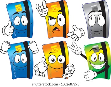 A vector set of mascots that look like credit cards.