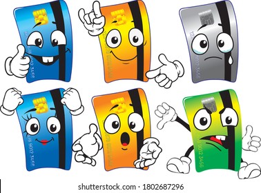 A vector set of mascots that look like credit cards.