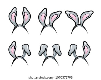 Vector set of mask with rabbit ears- solated on white background.