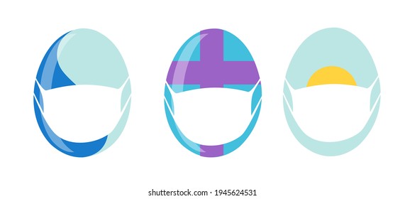 Vector Set of masked Easter eggs colorful images. Illustration isolated, easy to edit and ready to use icons.
A collection for Happy Easter prints and posters:  various drawings, paintings