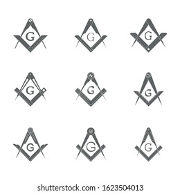 Vector Set With Masonic Square And Compasses