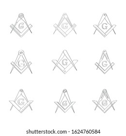 Vector Set With Masonic Square And Compasses