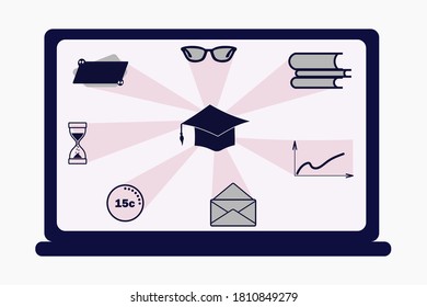 A vector set of Material design icons for distance learning, audio and video libraries, online trainings and courses, and independent e-learning.