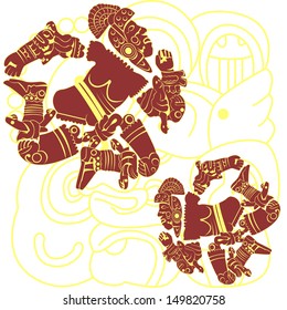 Vector of set of mayan and aztec warriors on white