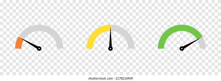 Vector set of measuring instruments png icons. Measuring instruments, speedometer on an isolated transparent background. Dashboard icon, panel arrow png.