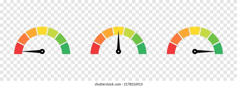 Vector set of measuring instruments png icons. Measuring instruments, speedometer on an isolated transparent background. Dashboard icon, panel arrow png.