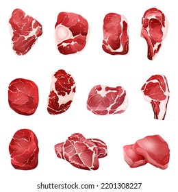 Vector set of meat cuts.Meat parts animals beef, pork, lamb.Raw meat illustration.