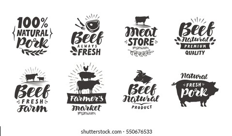 Vector set of meat labels, badges and icons. Collection elements for menu design restaurant or cafe