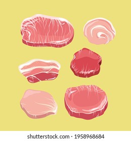 Vector set of Meat products and raw meat