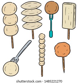 vector set of meatball, fish ball, pork ball and shrimp ball cartoon
