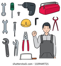 vector set of mechanic and repairing tool