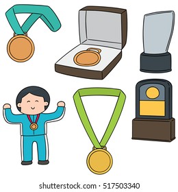 vector set of medal and trophy
