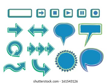 Vector Set of Media Player Buttons, Arrows and Bubbles -blue color