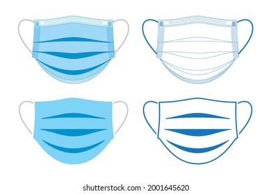 Vector set of medical face mask icons in flat color and outline styles.