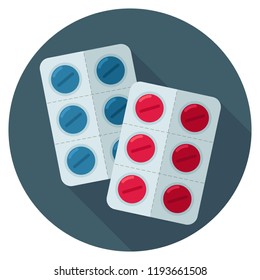 Vector set medical icon packing tablets. Illustration of medicines pills in a flat style.