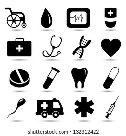 Vector set of medical icons on white background