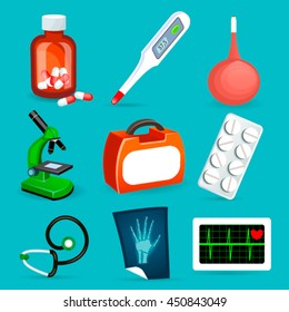 Vector set of Medical icons and symbols in flat cartoon style
