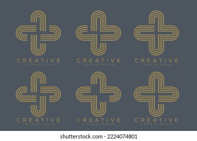 Vector set of medical logo icons with cross. Collection of signs with plus symbol