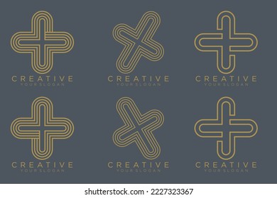 Vector set of medical logo icons with cross. Collection of signs with plus symbol