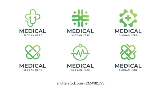 Vector set of medical logo template inspiration. collection of medical health with gradient color.