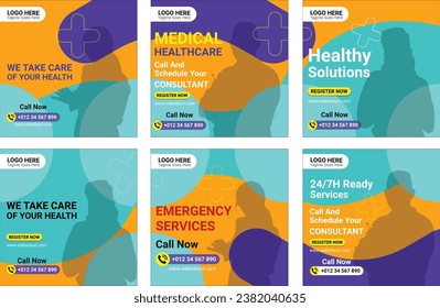 Conjunto de vectores Banner de la web de promoción médica para plantilla de publicación de medios sociales