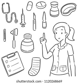 vector set of medical staff and medical equipment