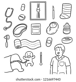 vector set of medical staff and medical equipment