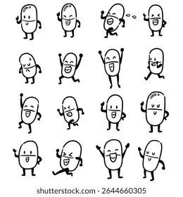 Vector conjunto de dibujos animados de cápsula de medicina