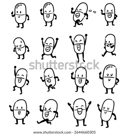 vector set of medicine capsule cartoon