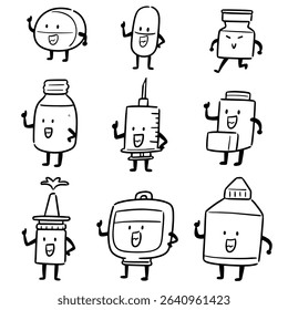 vector set of medicine cartoon