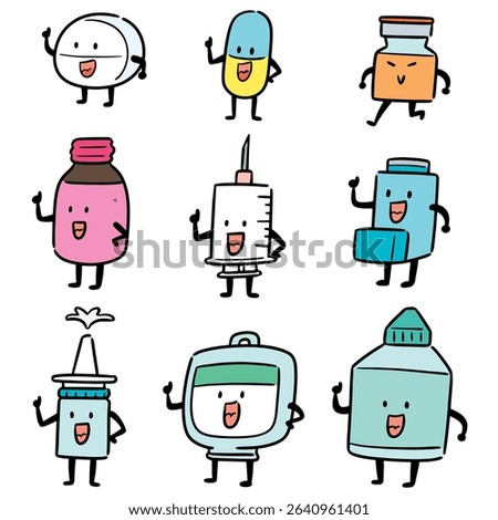 vector set of medicine cartoon