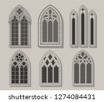 Vector Set of Medieval Castle Windows Gothic Style 