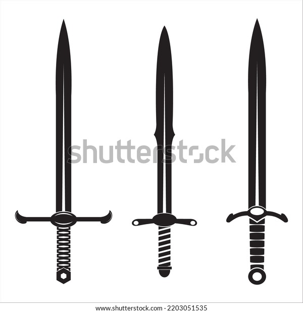 Vector Set Medieval Knight Sword Silhouettes Stock Vector (Royalty Free ...