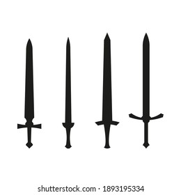 Vektorset mittelalterlicher Ritterschwerter. Schwarz, einzelne Silhouette auf weißem Hintergrund.