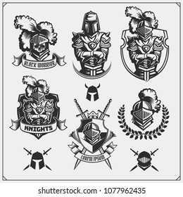 Vector Set Medieval Warrior Knight Emblems Stock Vector (Royalty Free ...